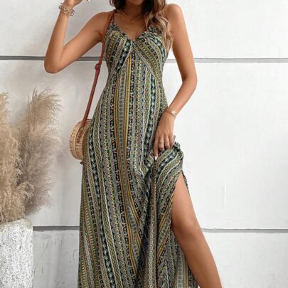 Boho dress,Split Thigh Cami Dress, Summer dress, Floral summer dress
